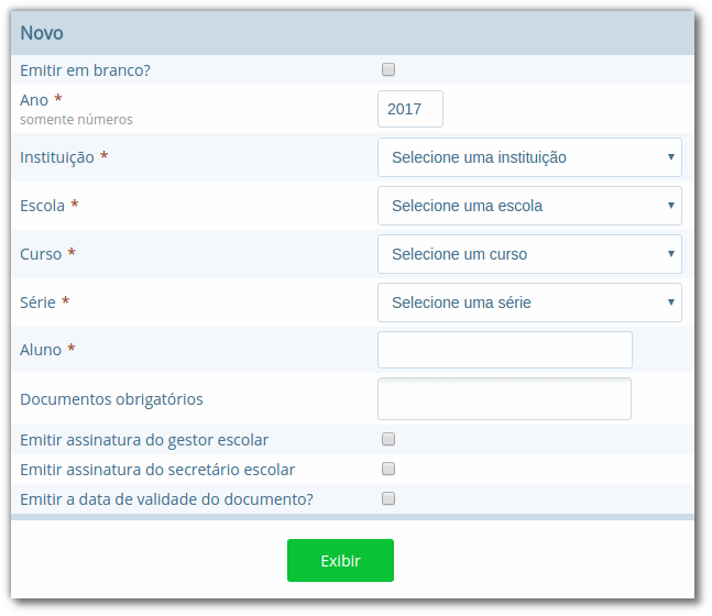 Formulário de emissão de atestado de vaga